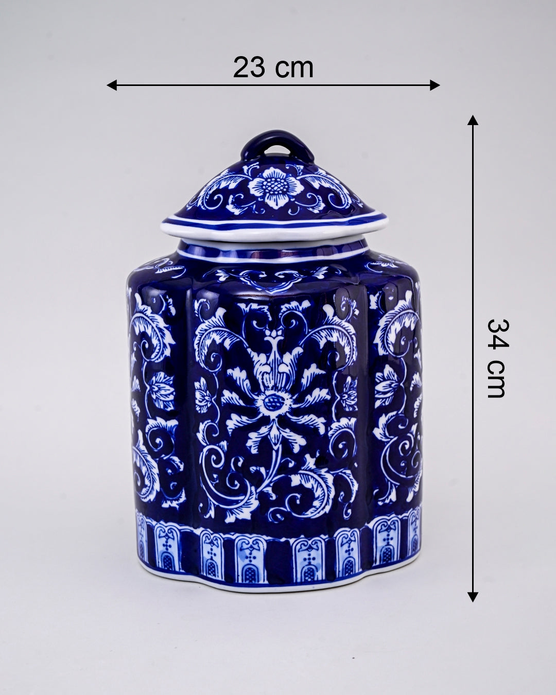 Blue & White Handcrafted Ceramic Jar With Lid - Large