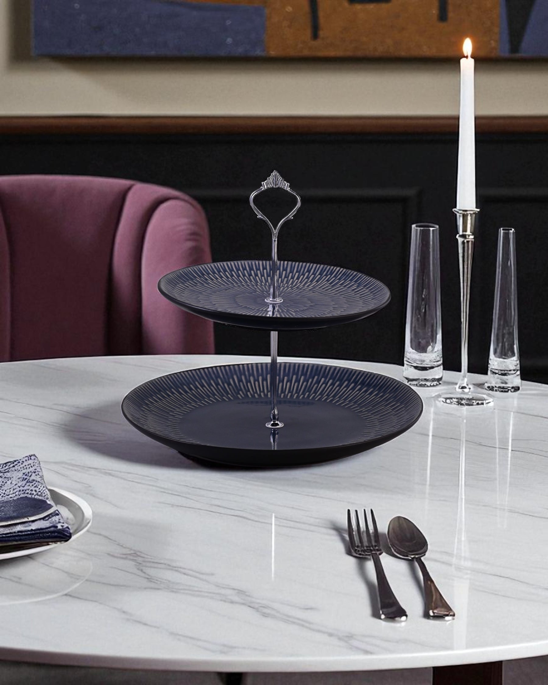 Sunburst Glaze 2-Tier Cake Stand