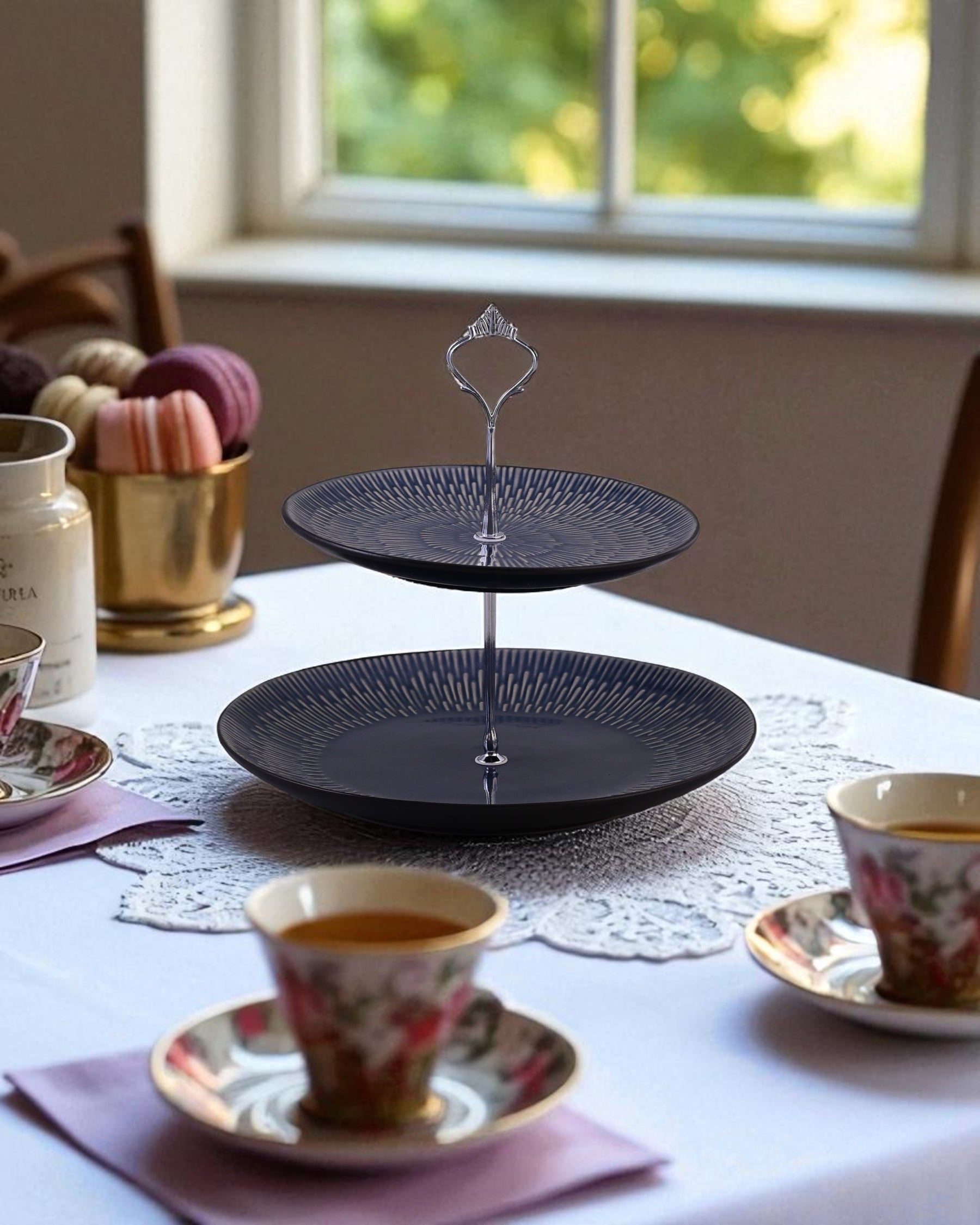 Sunburst Glaze 2-Tier Cake Stand