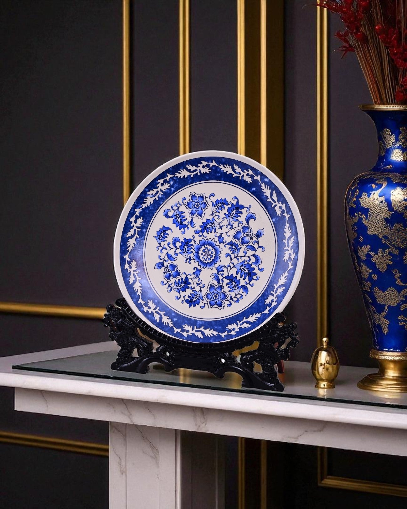 Sapphire Floral Decorative Plate - 14"