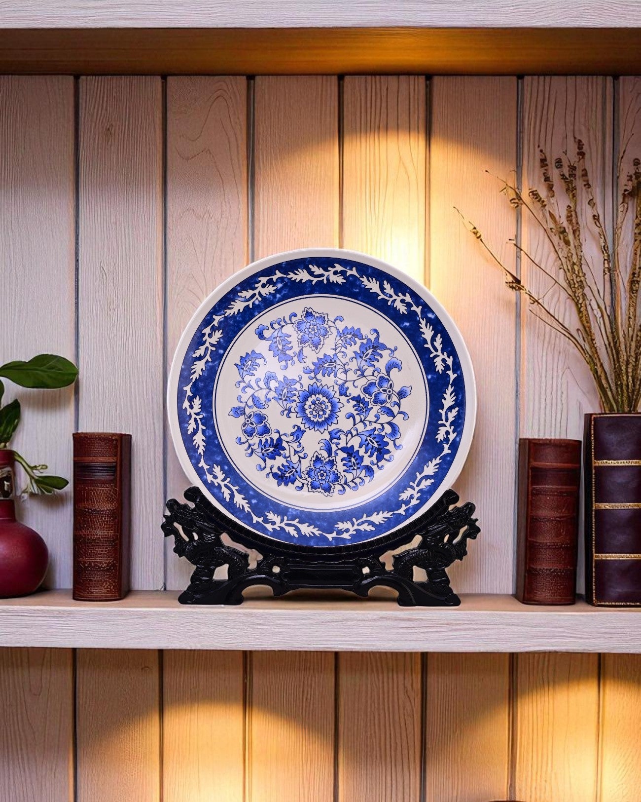 Sapphire Floral Decorative Plate - 14"