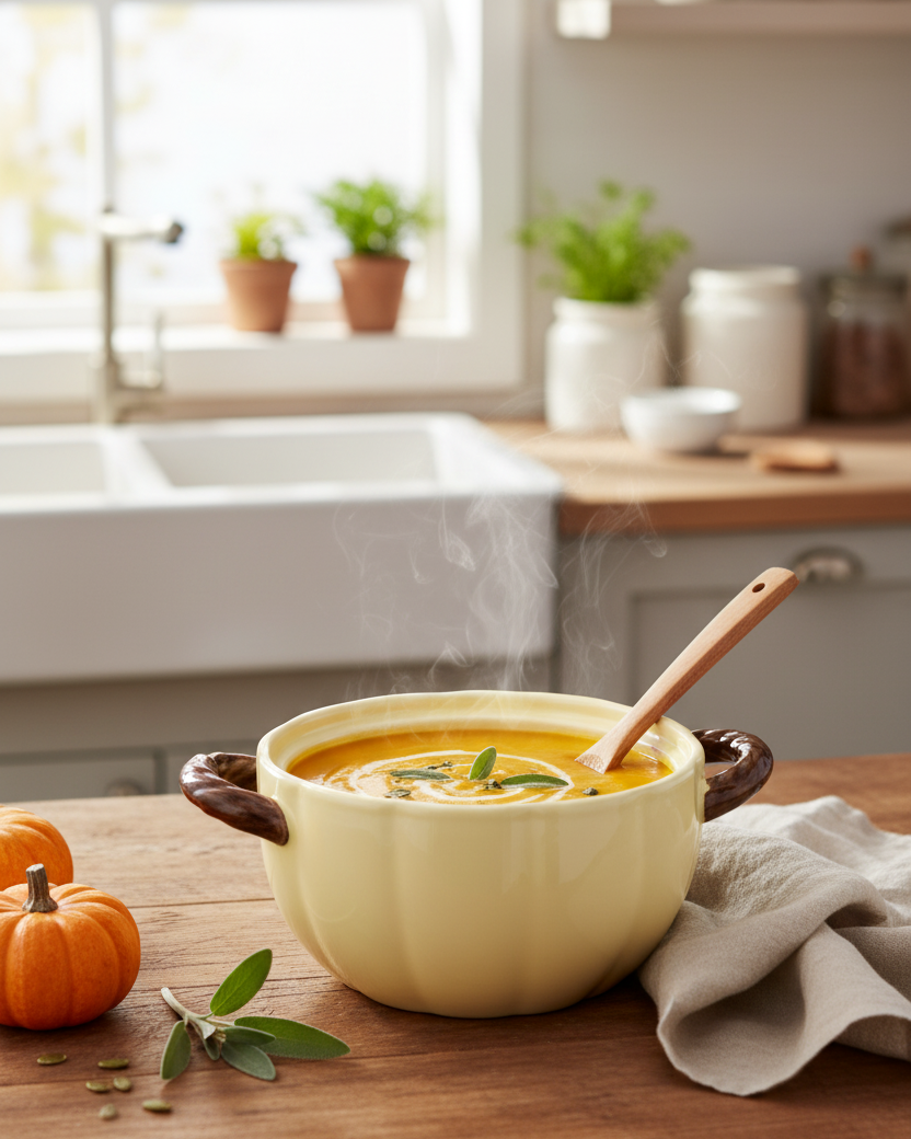 Pumpkin Shaped Ceramic Stew Bowl with Lid - Cream