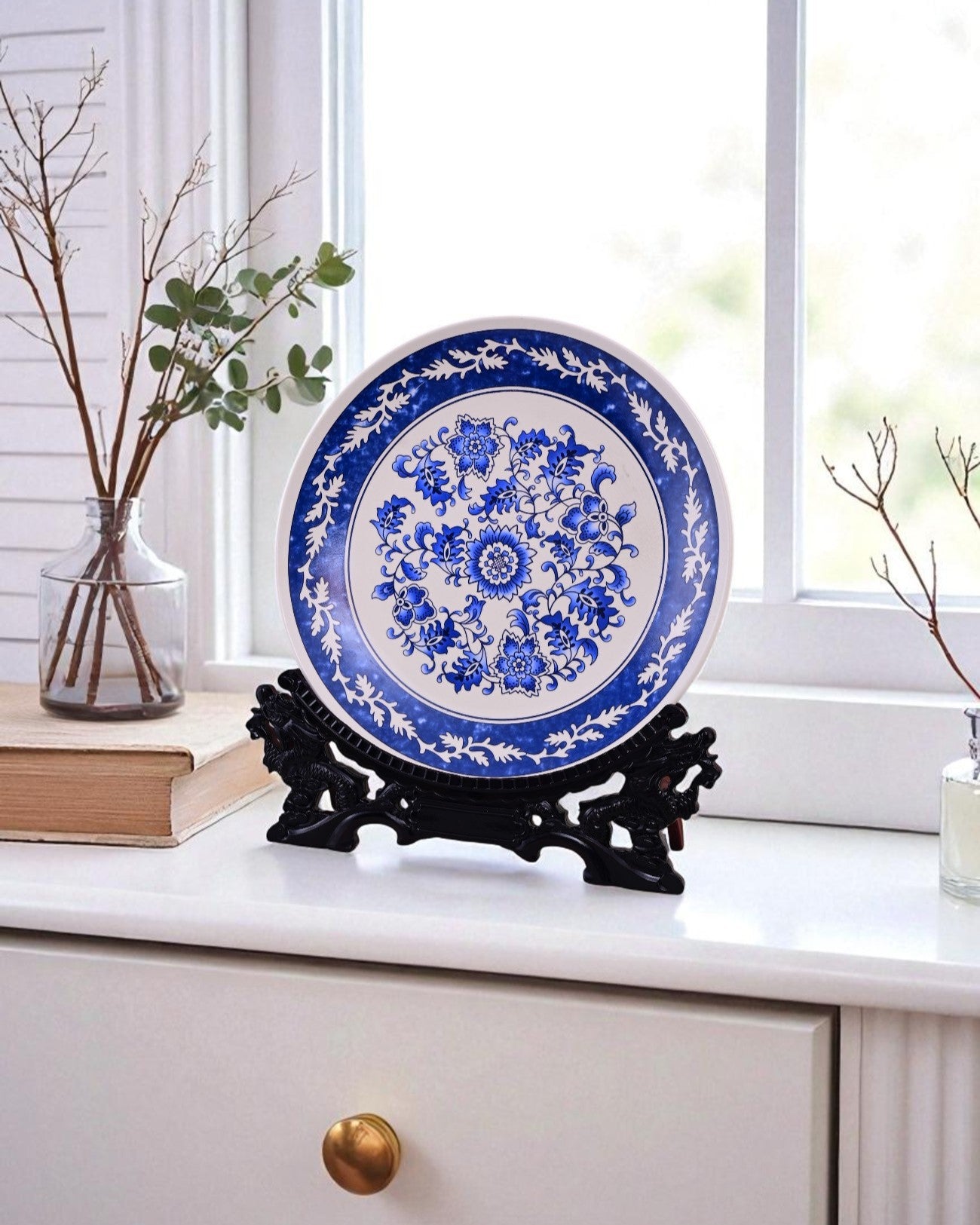 Sapphire Floral Decorative Plate - 14"