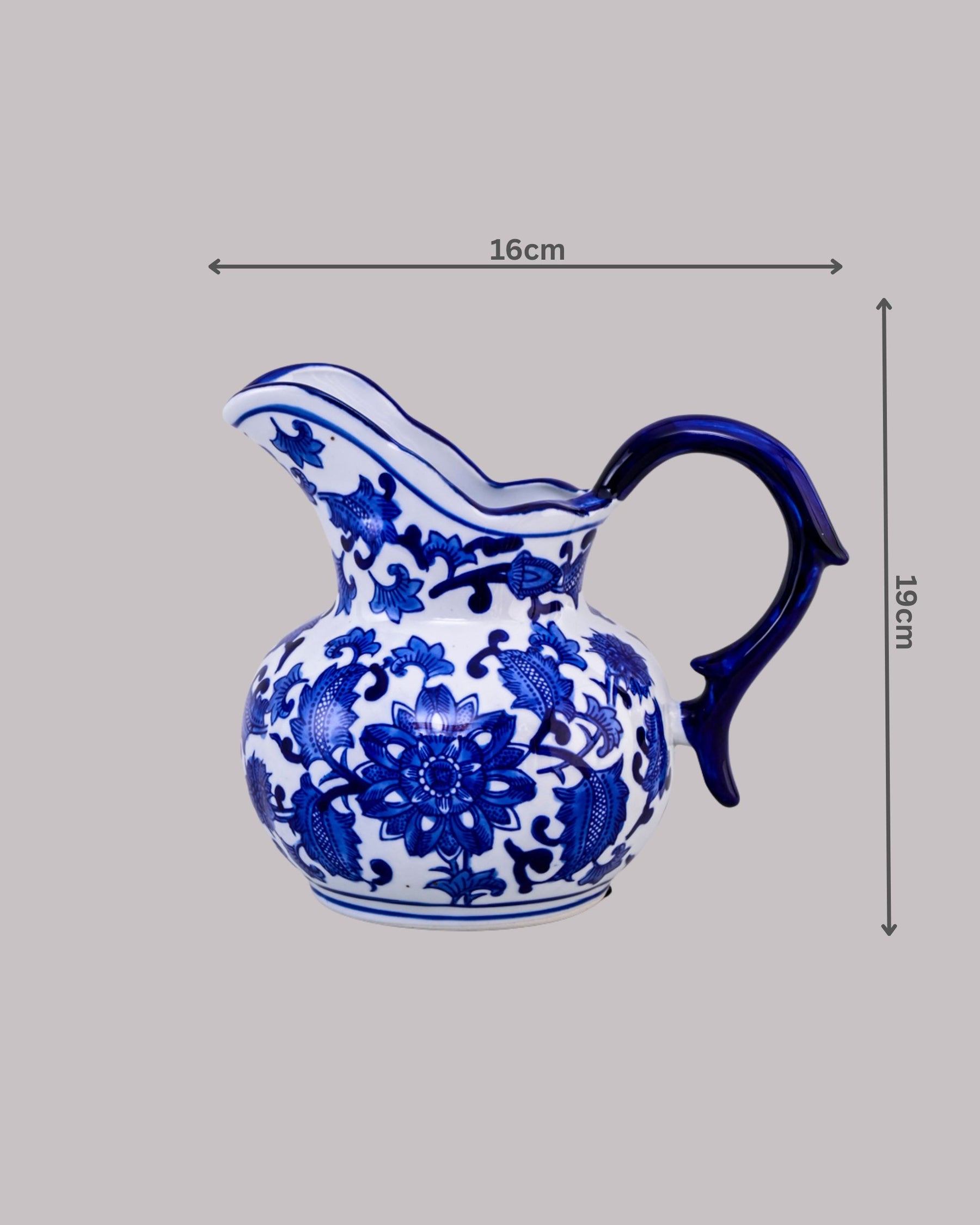 Dynasty Bloom Blue & White Ceramic Pitcher Vase