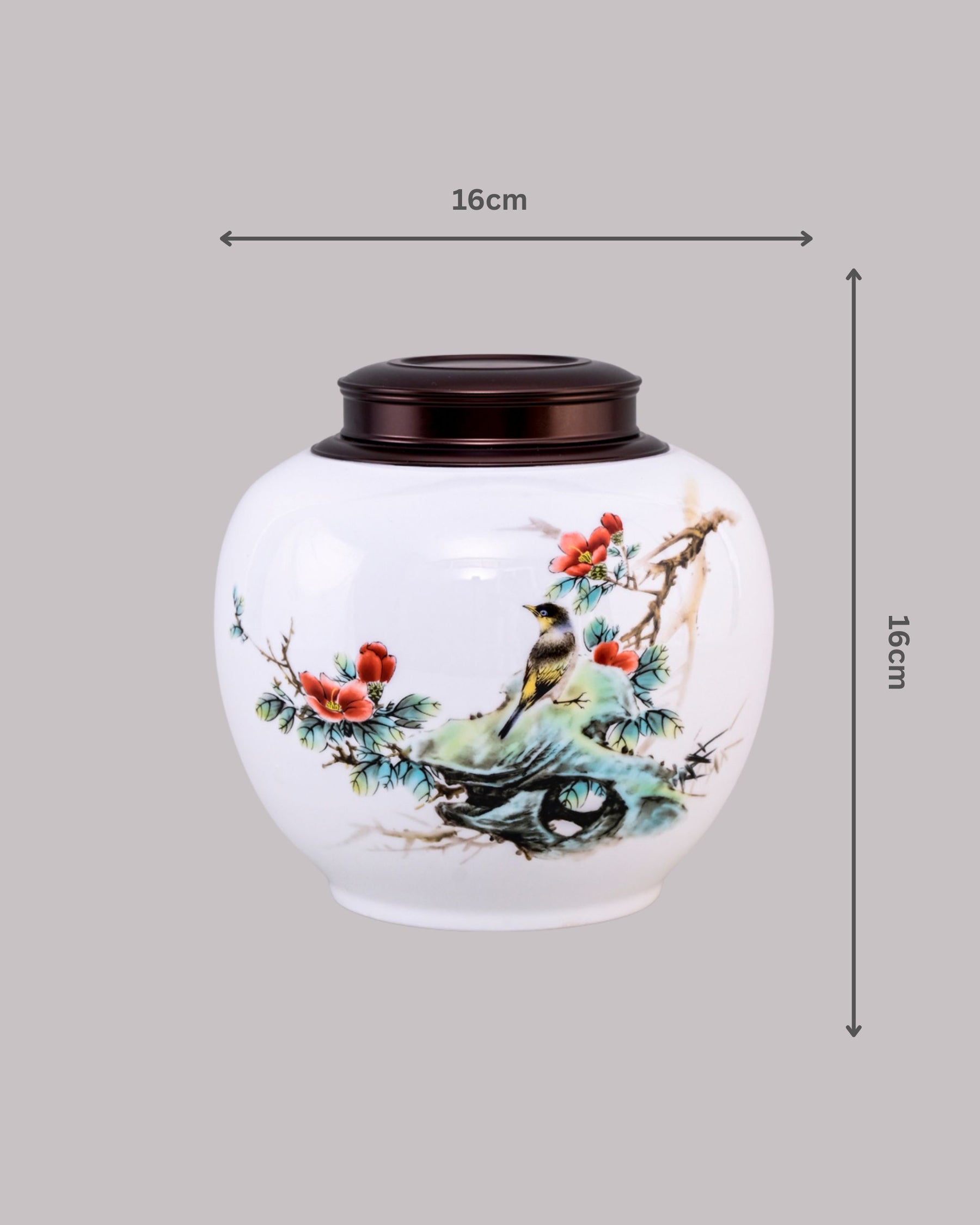 Snow Finch Hand Painted Ceramic Storage Jar