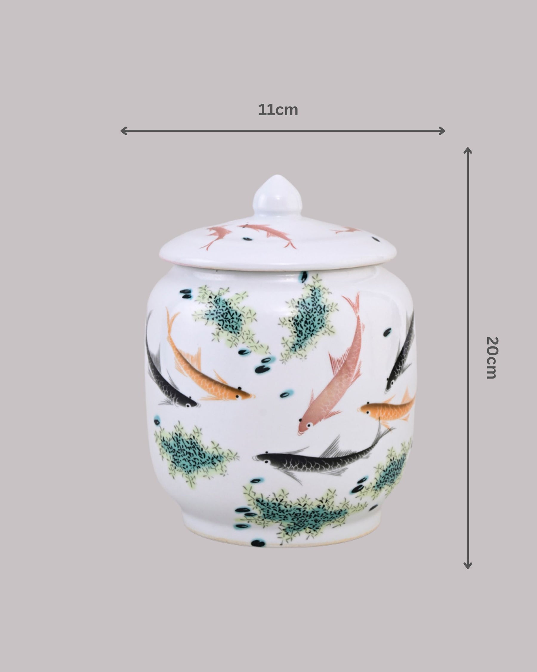 Koi Fish Ceramic Storage Jar With Lid