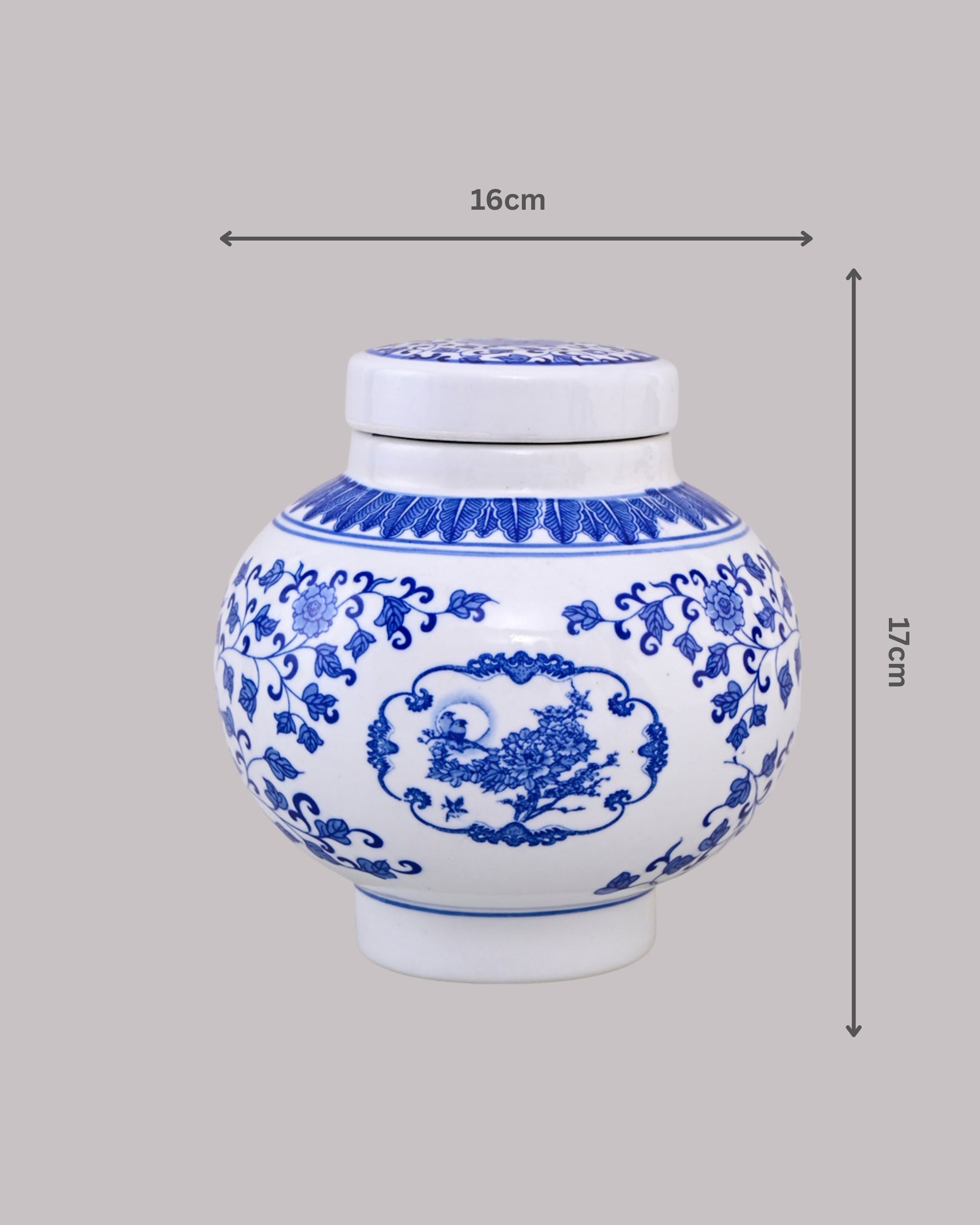 Blue & White Floral Motif Storage Jar