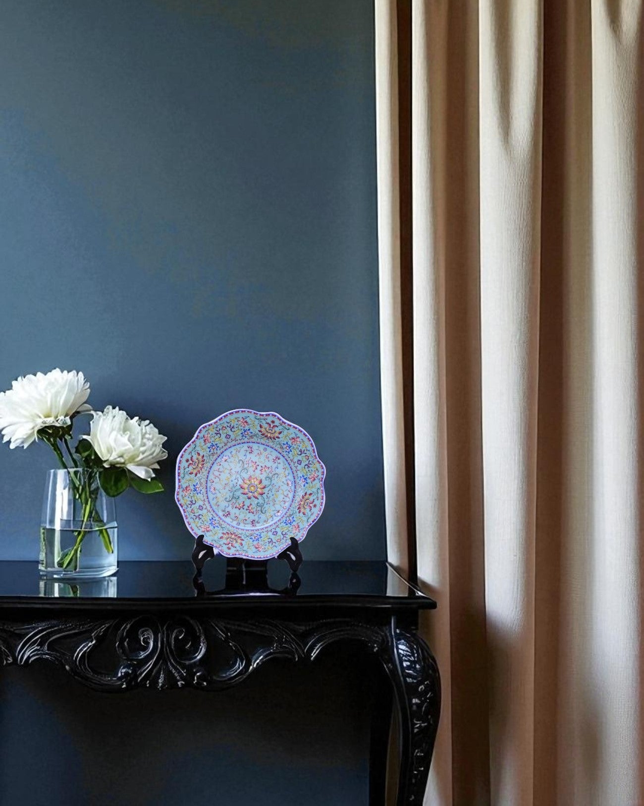 Royal Floral Enamel Decorative Plate - Sky Blue 6"