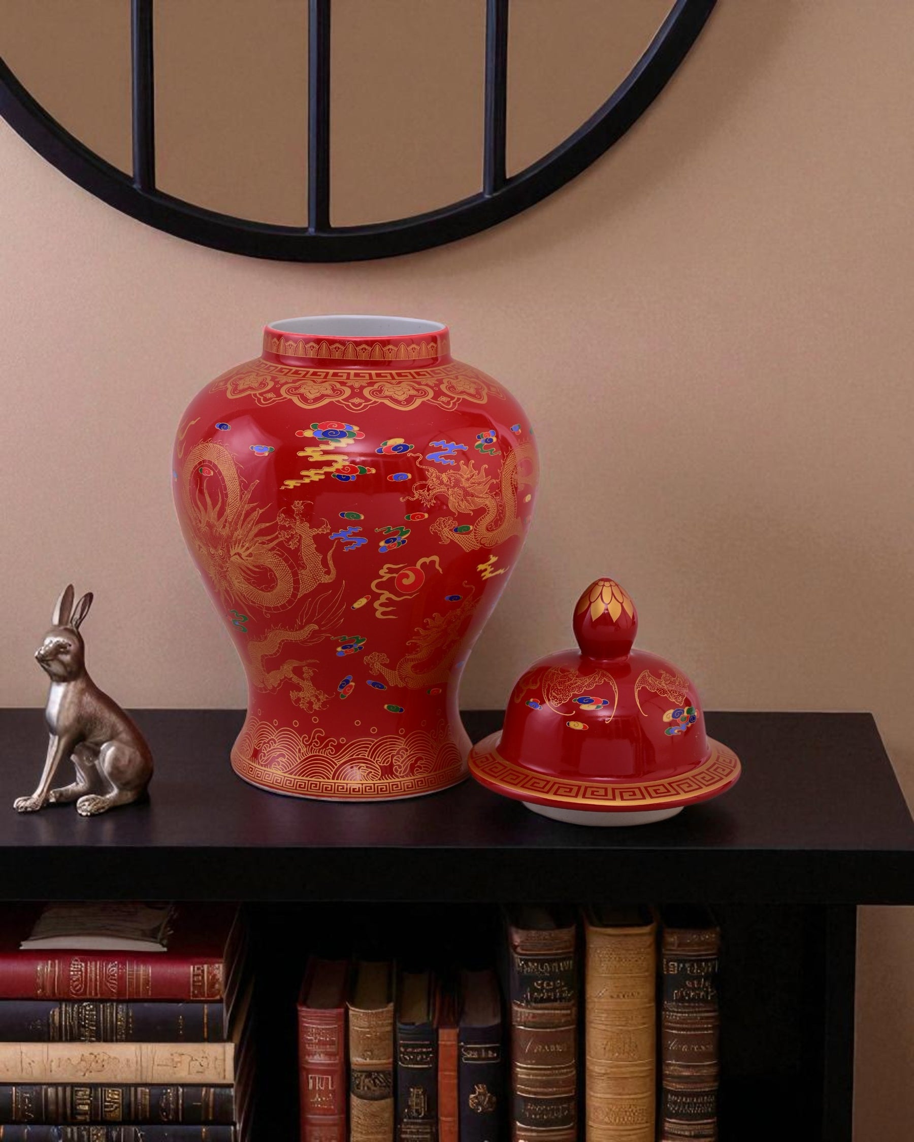 Golden Imperial Dragon Temple Jar - Red - 35