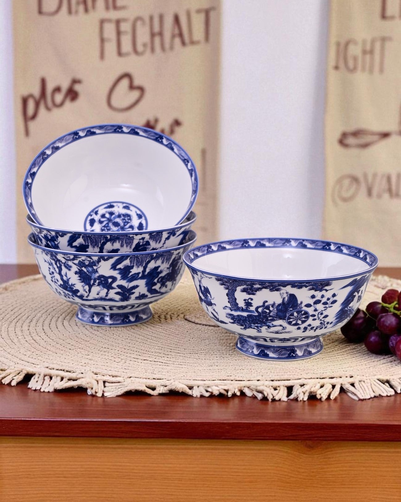 Blue & White Footed Ceramic Katori