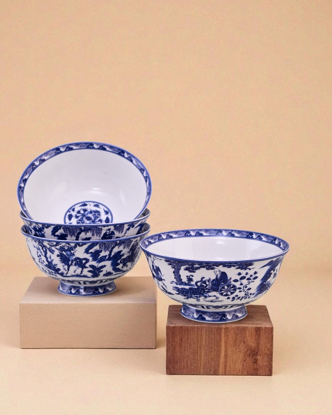 Blue & White Footed Ceramic Katori