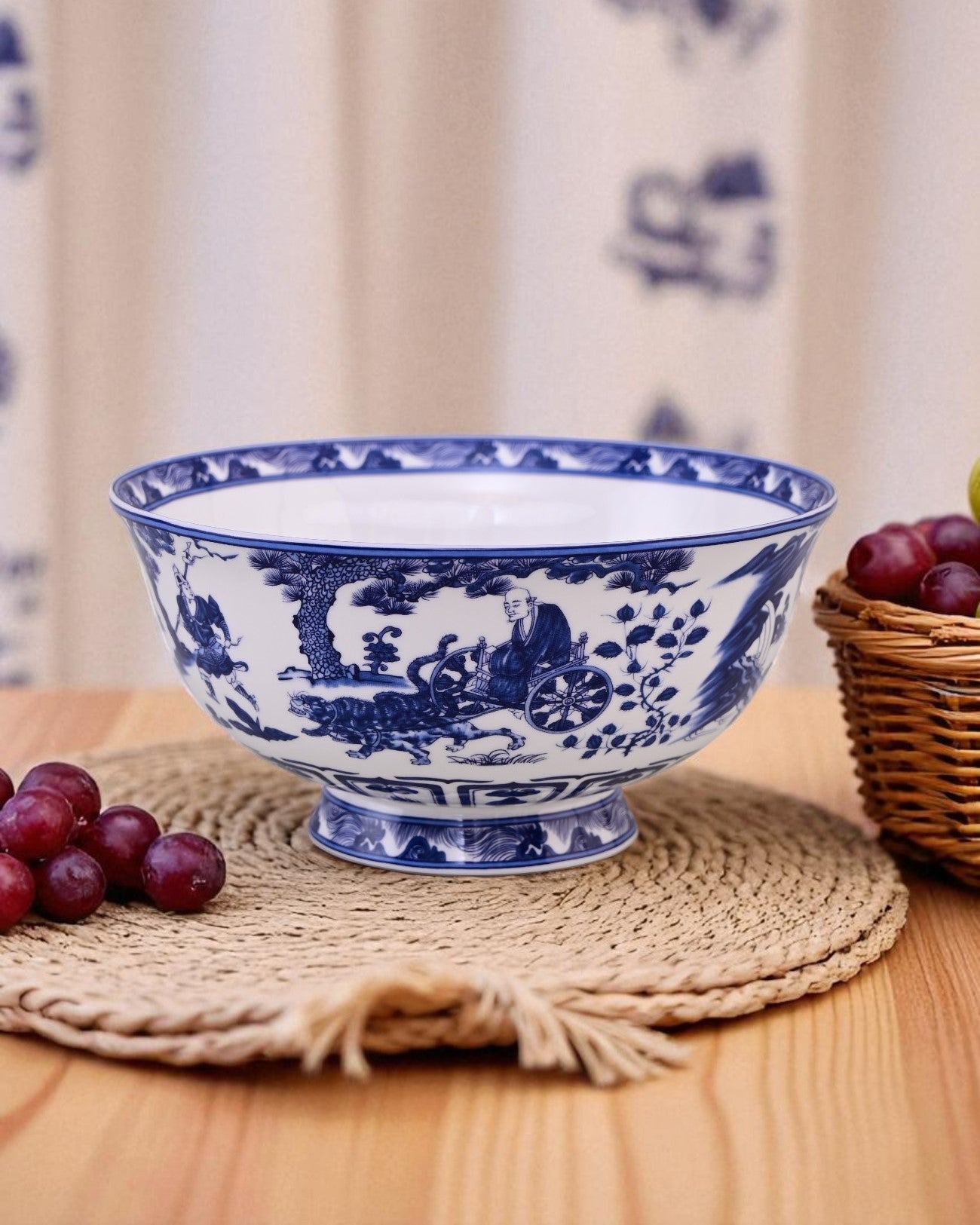 Blue & White Footed Ceramic Katori