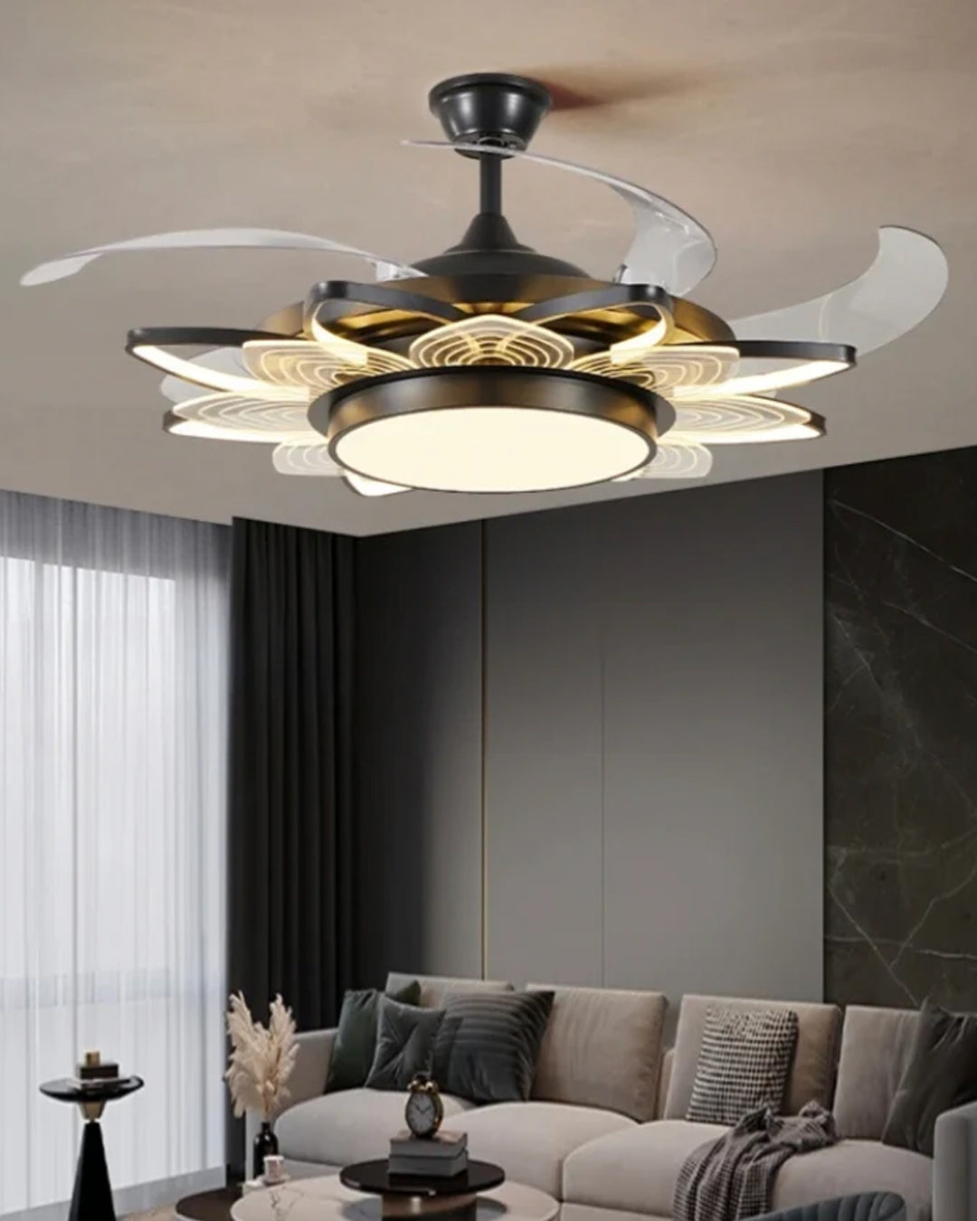 Blossom Glow Artistic Petal LED Fan Chandelier