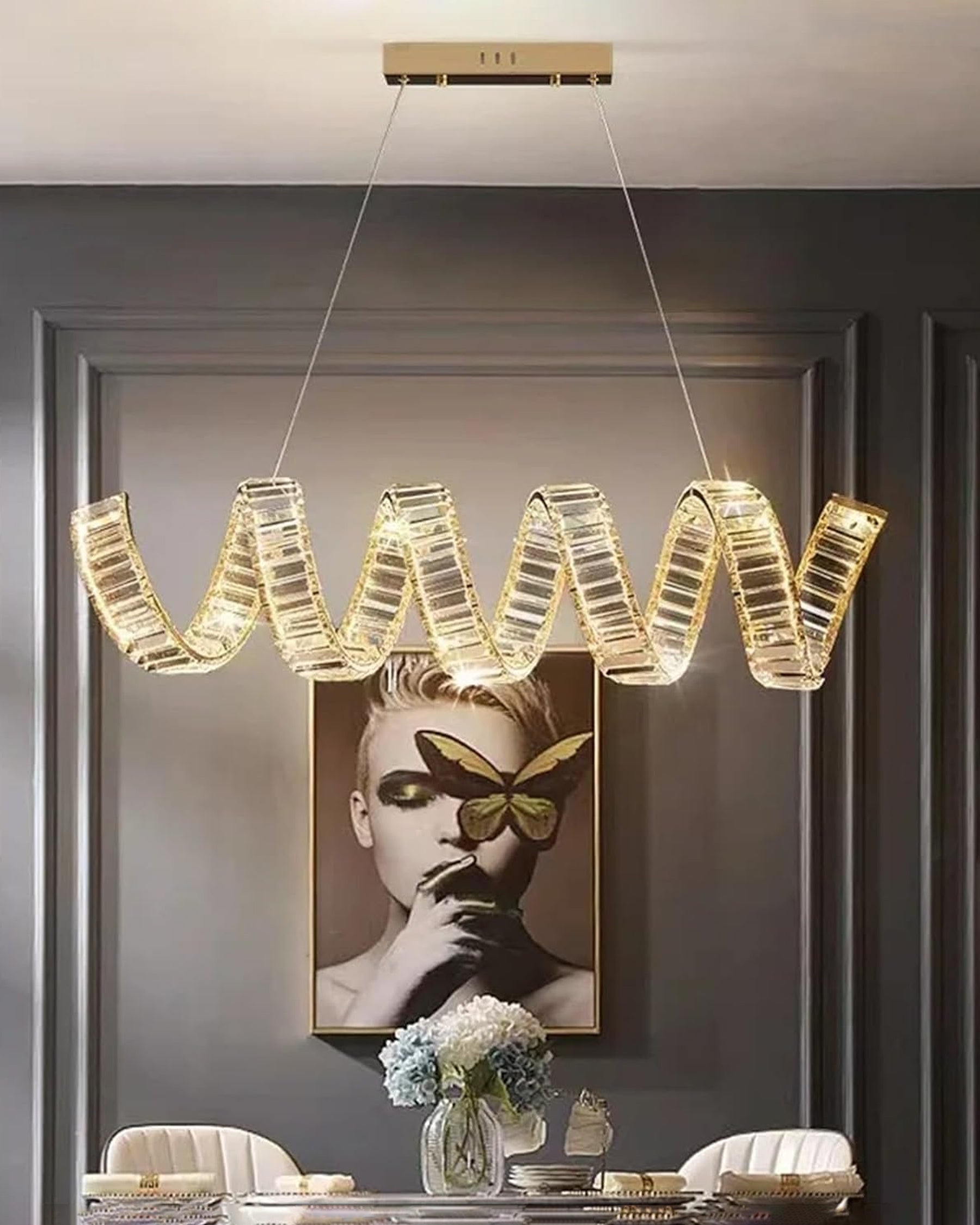 Crystal Wave Ribbon Chandelier