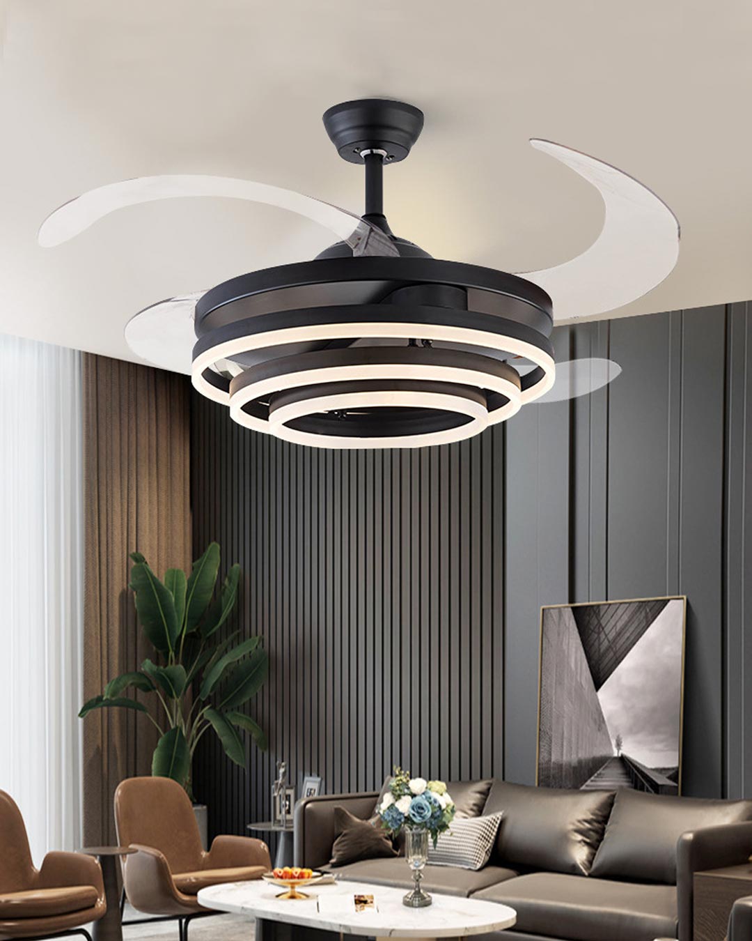 Solstice Retractable Ceiling Fan + Chandelier Light (with Remote Control) - The Decor Kart
