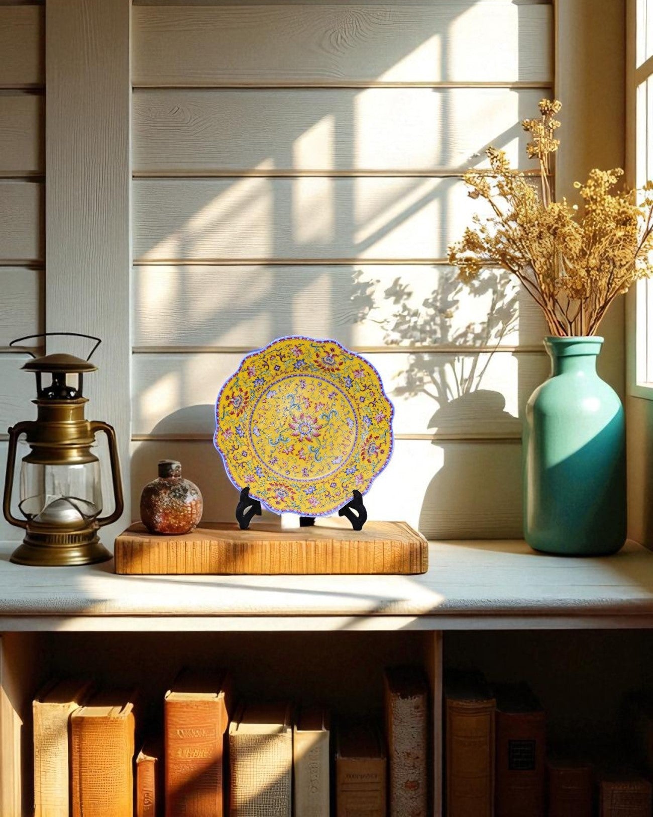 Royal Floral Enamel Decorative Plate - Yellow 11"
