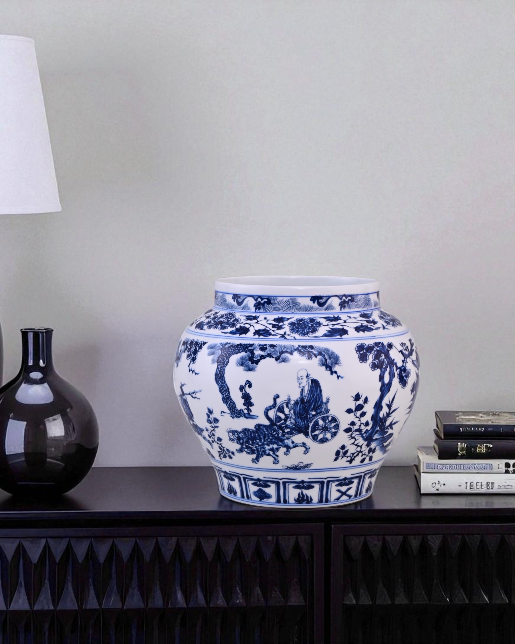Horseman Scene Blue & White Porcelain Vase