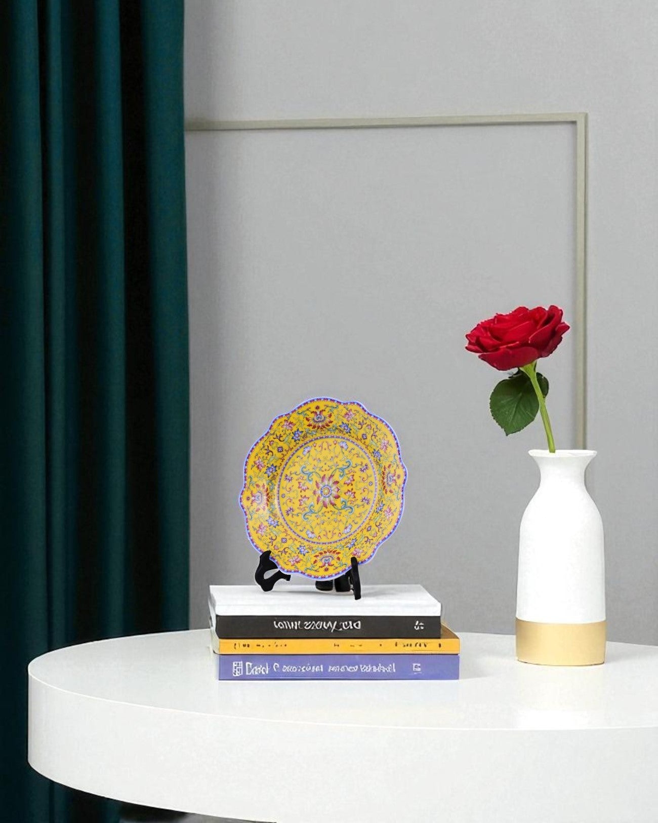 Royal Floral Enamel Decorative Plate - Yellow 11"