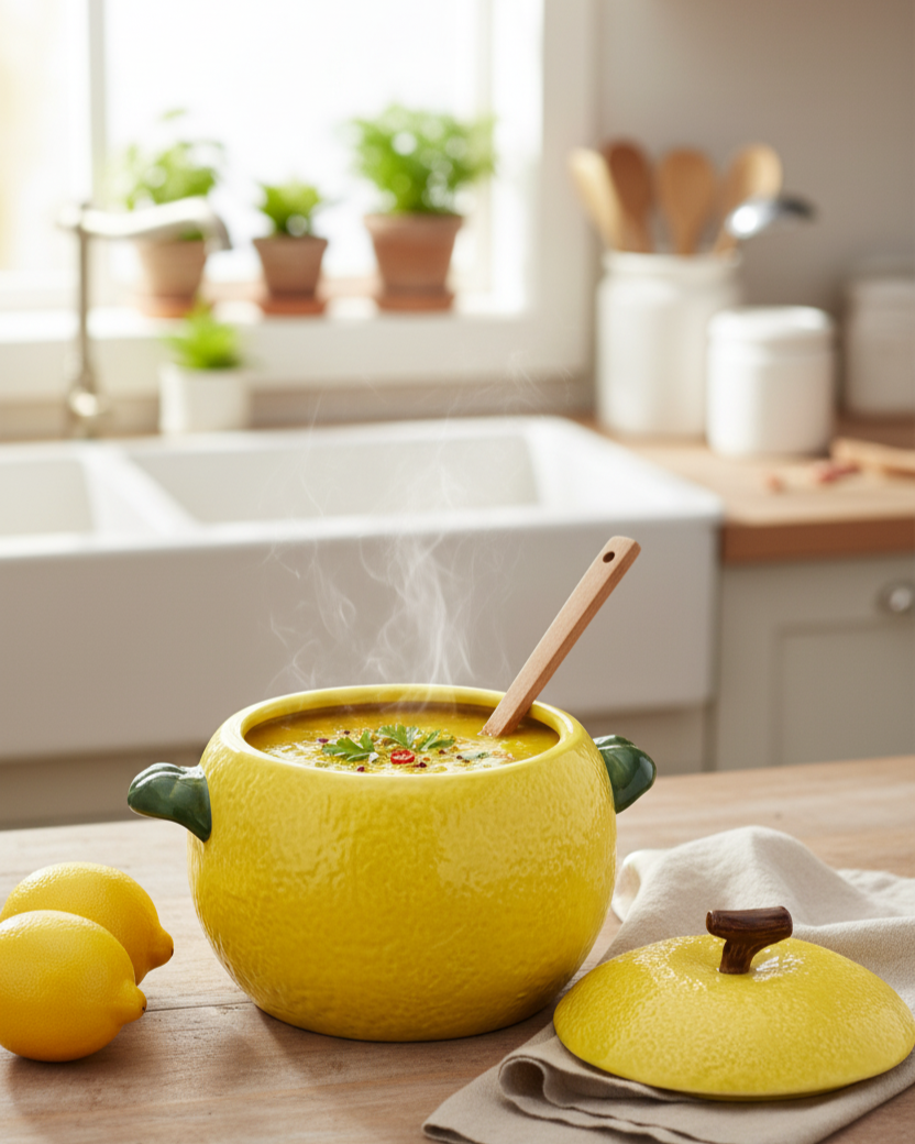 Lemon Shaped Ceramic Stew Bowl with Lid