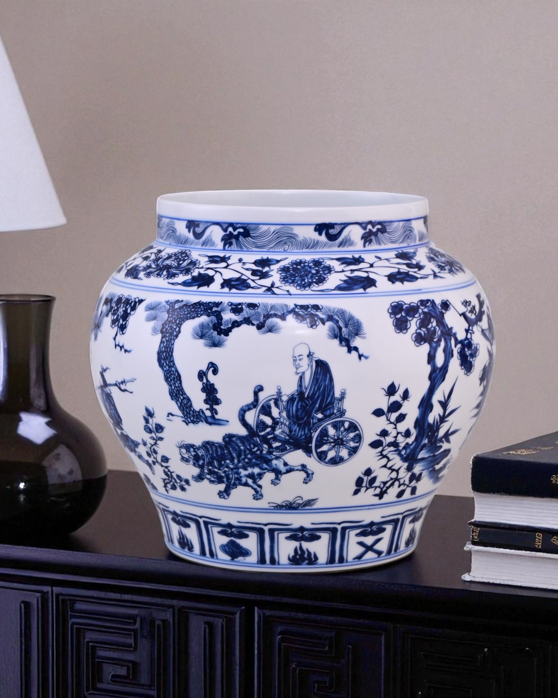 Horseman Scene Blue & White Porcelain Vase