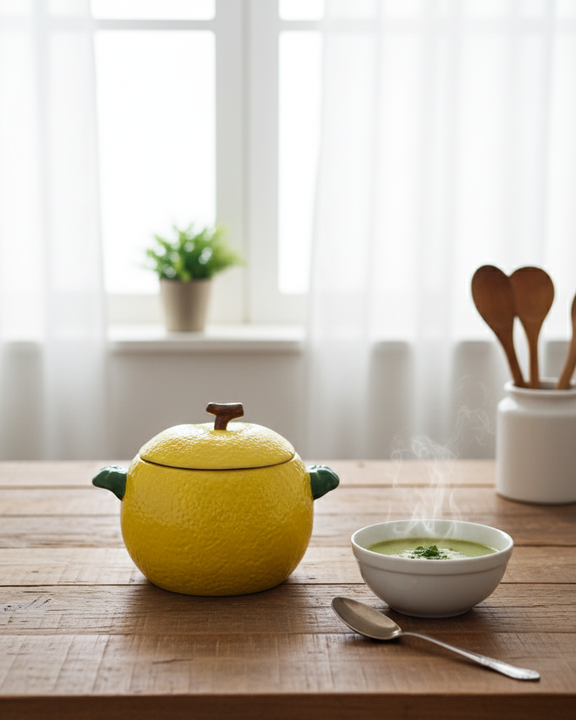 Lemon Shaped Ceramic Stew Bowl with Lid