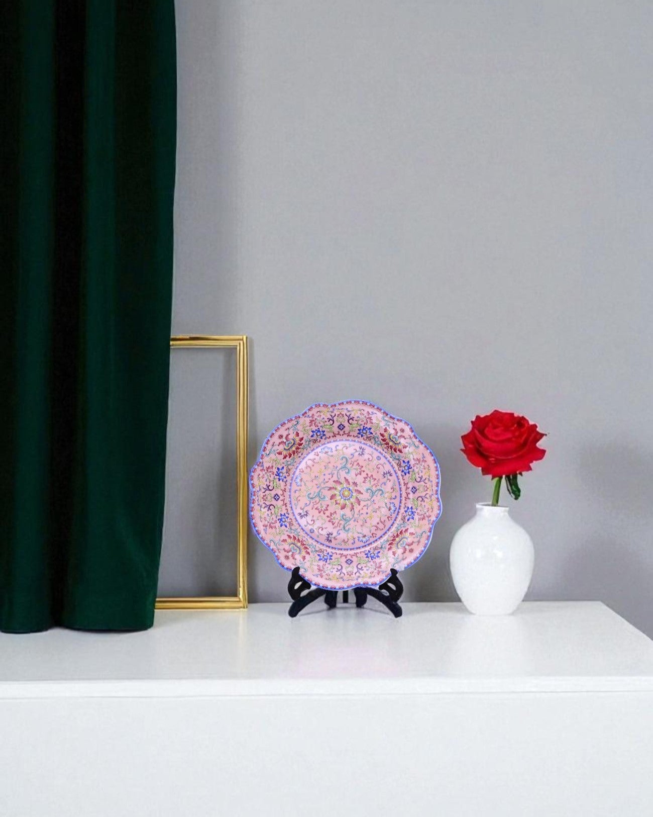 Royal Floral Enamel Decorative Plate - Pink 8"