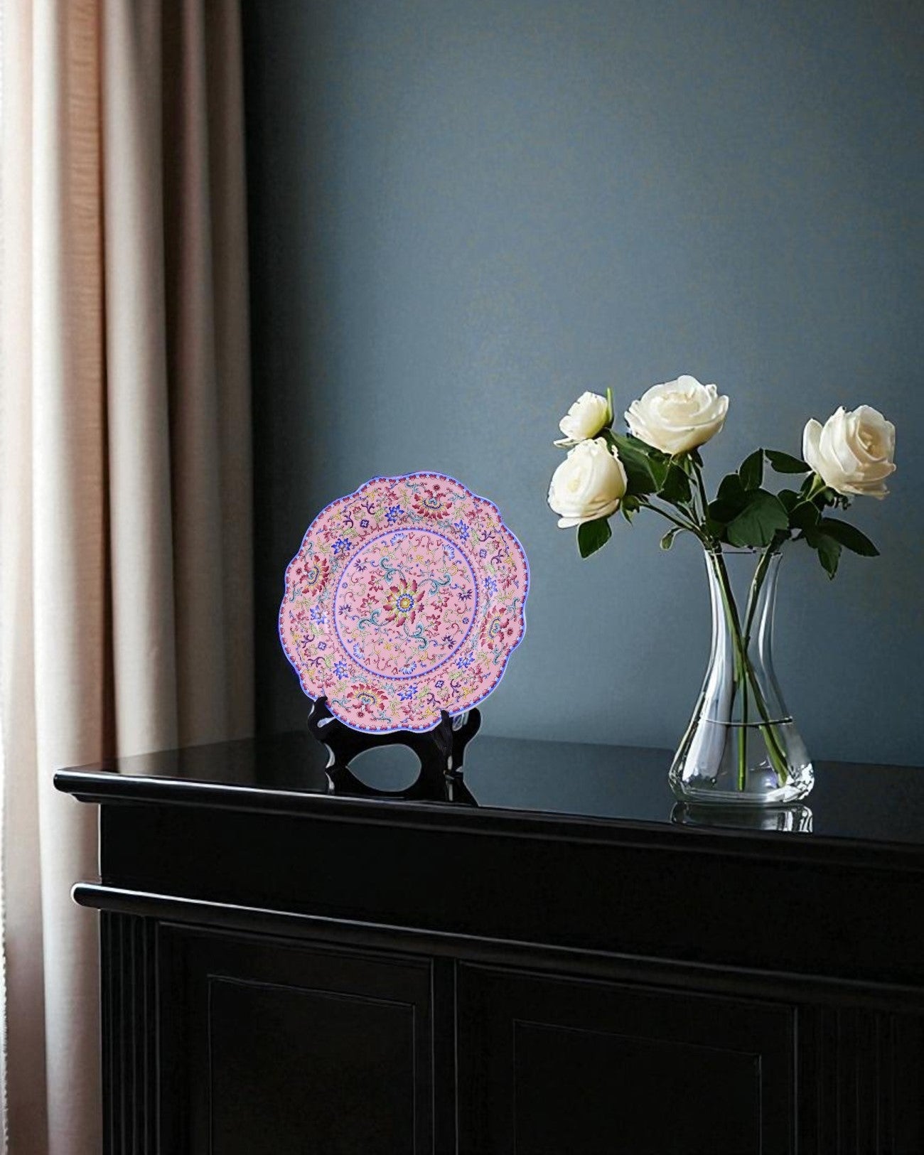Royal Floral Enamel Decorative Plate - Pink 8"