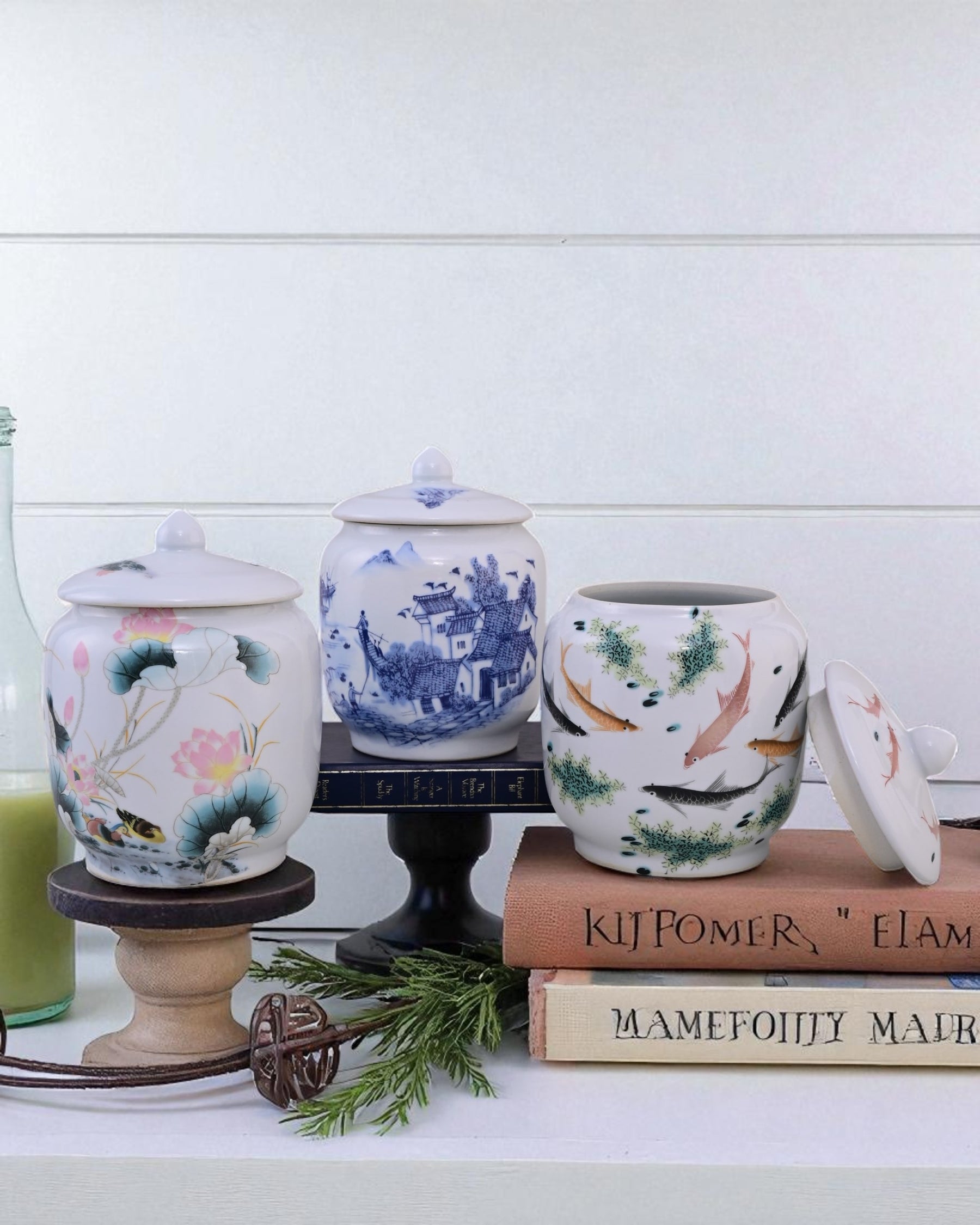 Koi Fish Ceramic Storage Jar With Lid