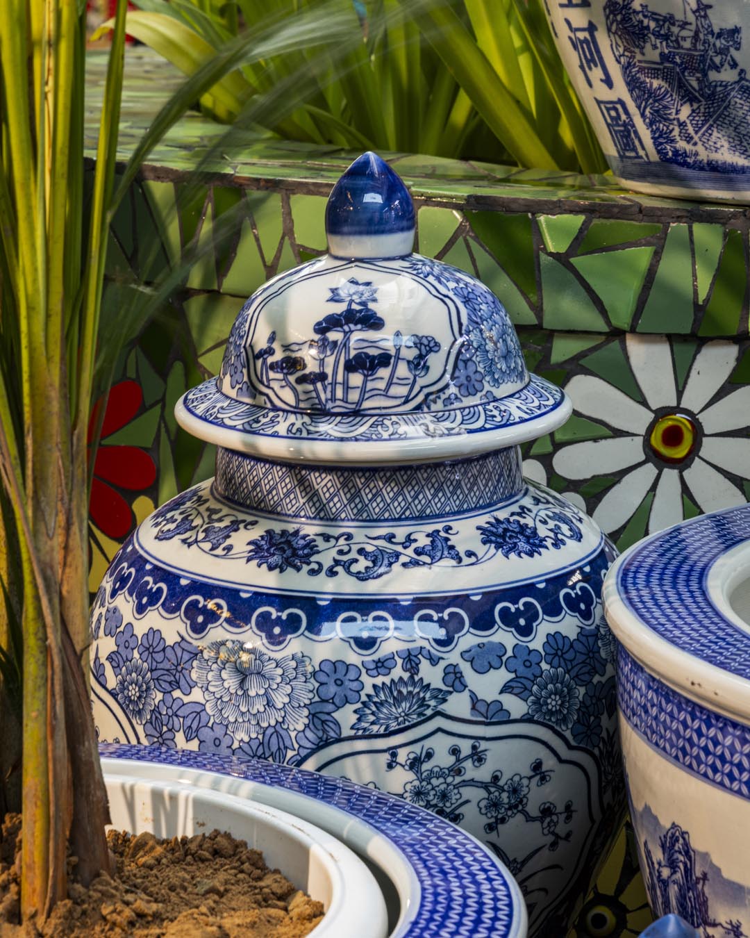 Ming Blossom Blue & White Temple Jar - Small 50 cm