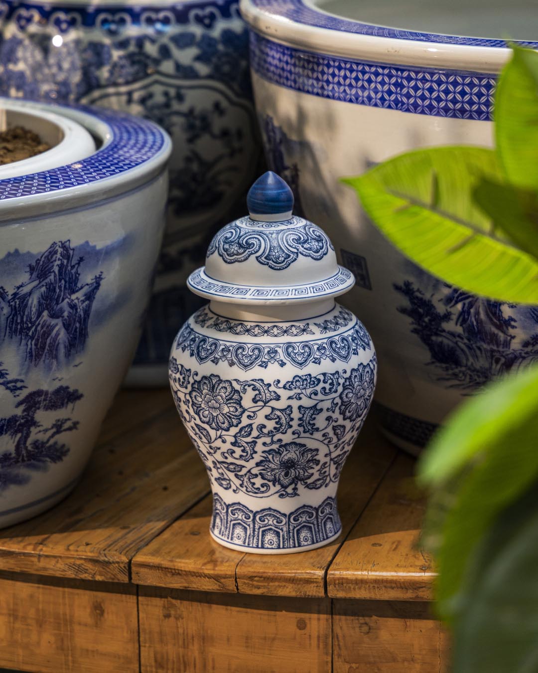 Blue and White Oriental Temple Jar - 24 cm