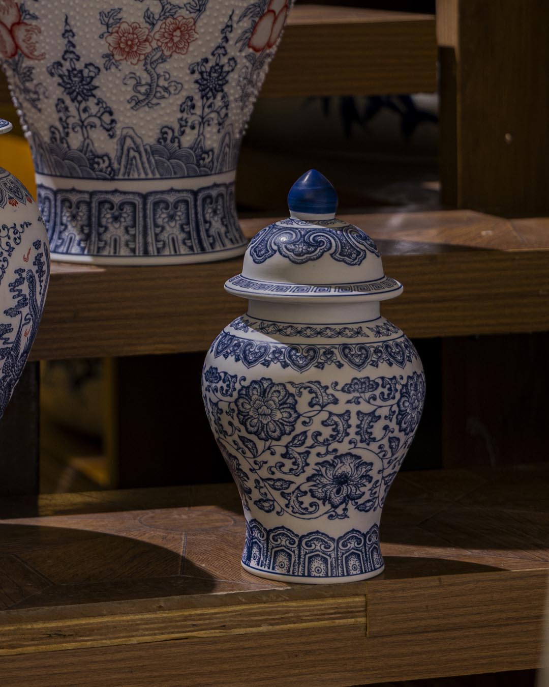 Blue and White Oriental Temple Jar - 24 cm