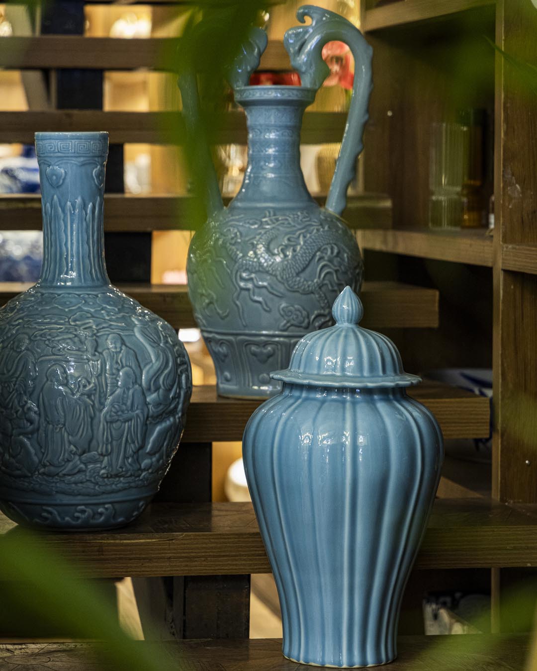 Celestial Blue Celadon Heritage Embossed Vase