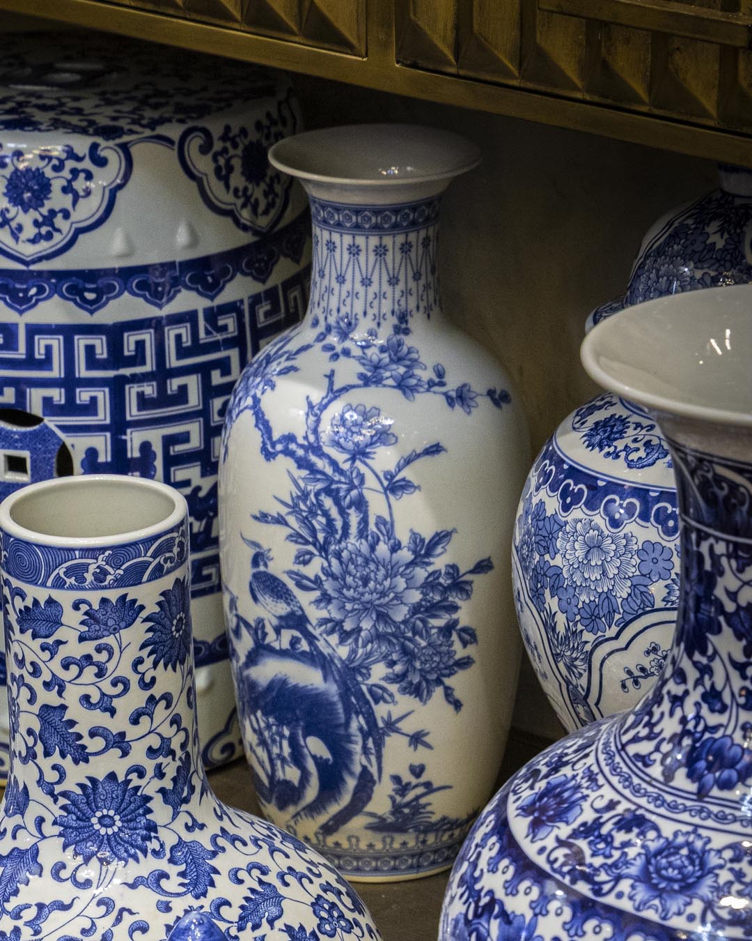 Majestic Peacock & Floral Blue & White Vase
