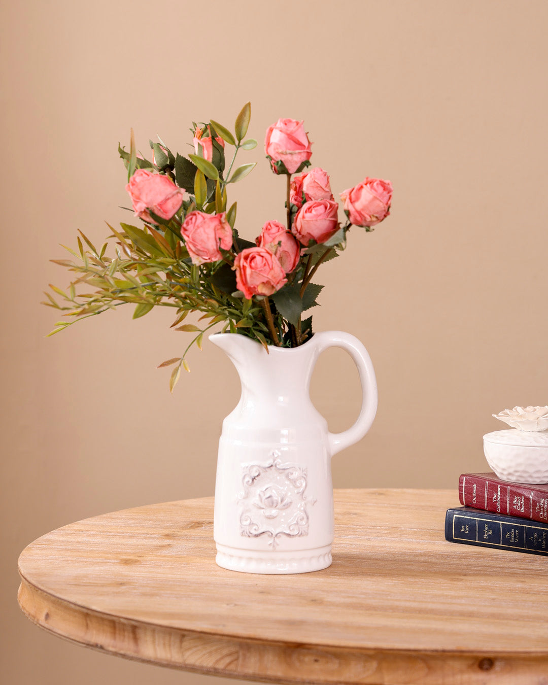 Crisp White Ceramic Pitcher Vase - III