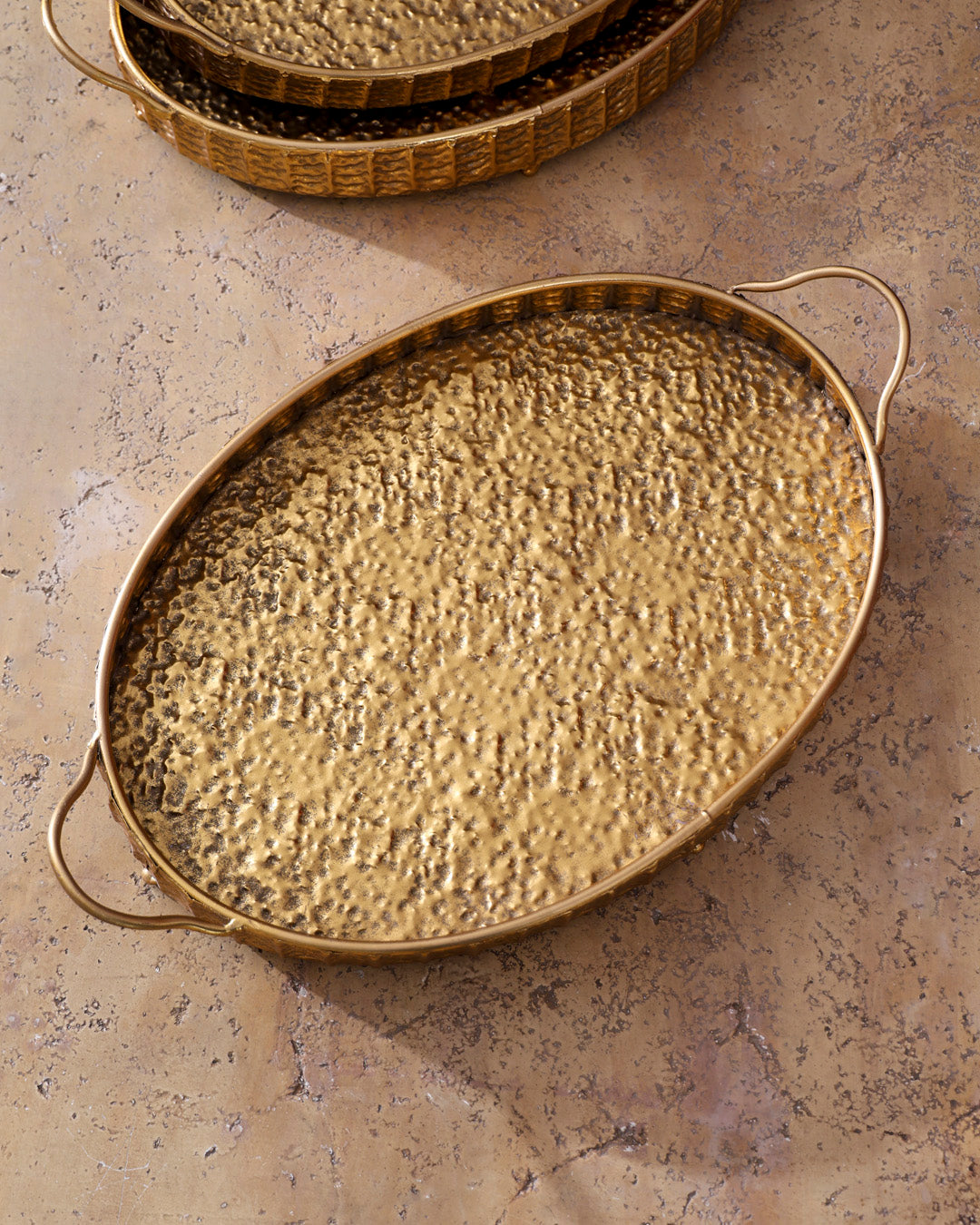 Gold Hammered Serving Tray - Large