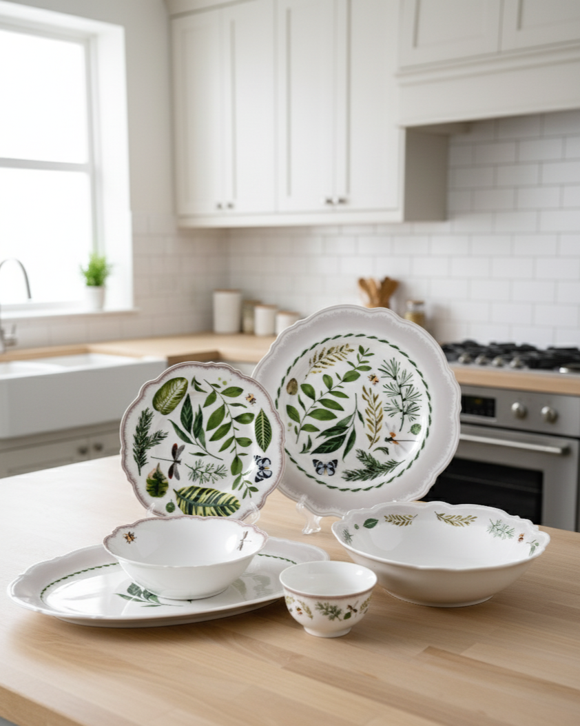 Botanical Harmony Ceramic Dinner Set - 22 Piece
