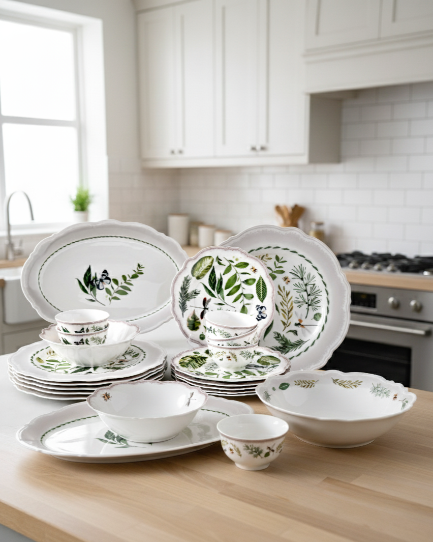 Botanical Harmony Ceramic Dinner Set - 22 Piece