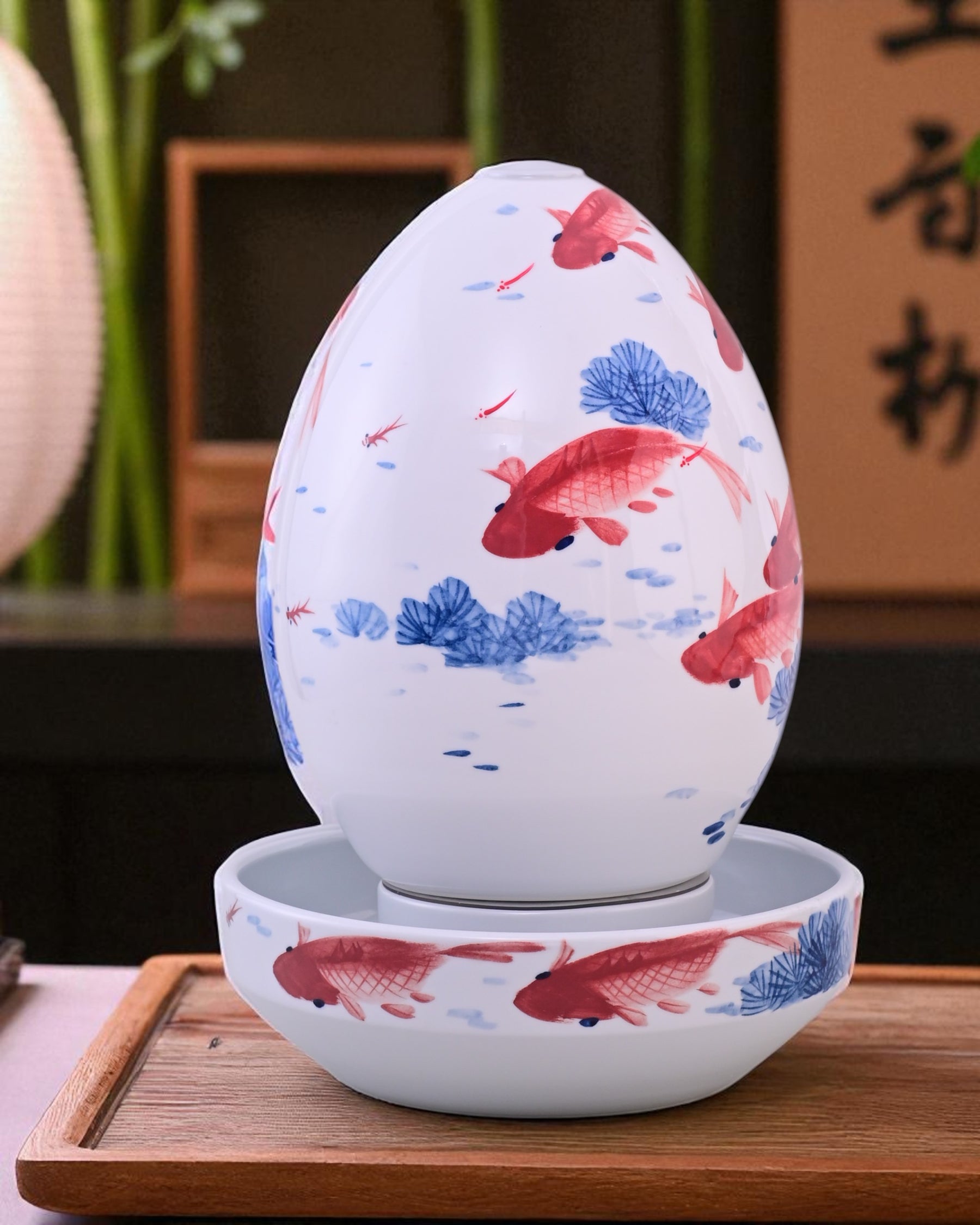 Koi Fish Serenity Ceramic Fountain Lamp