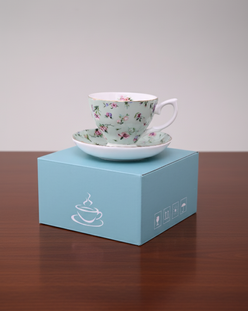 Blush Blossom Tea Cup & Saucer - Green