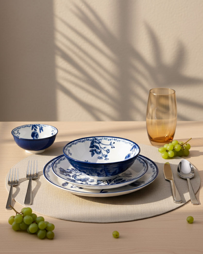 Timeless Pomegranate Charm Dinner Set Blue - Set of 16