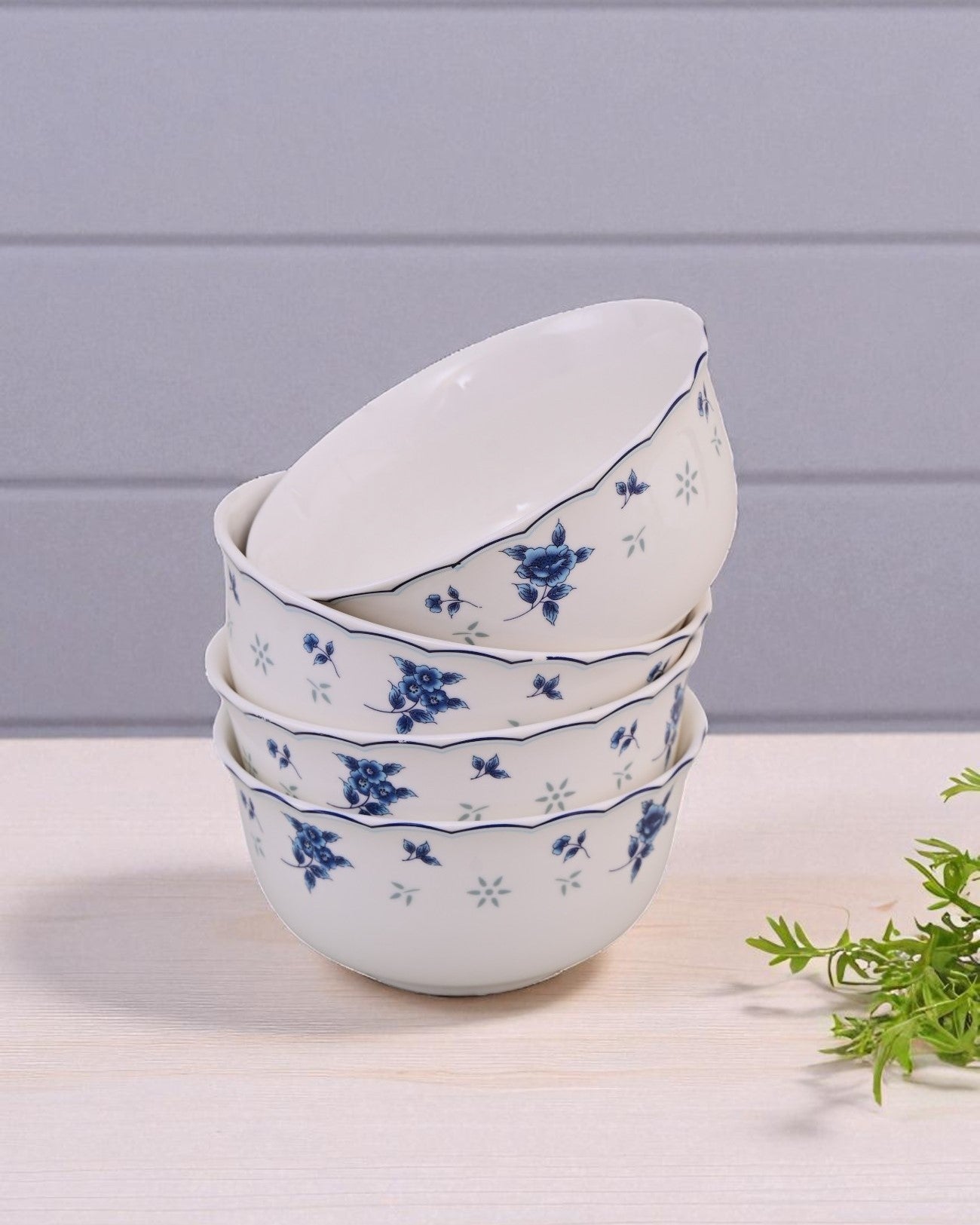 Blue Petal Elegance Ceramic Katori - Set Of 6