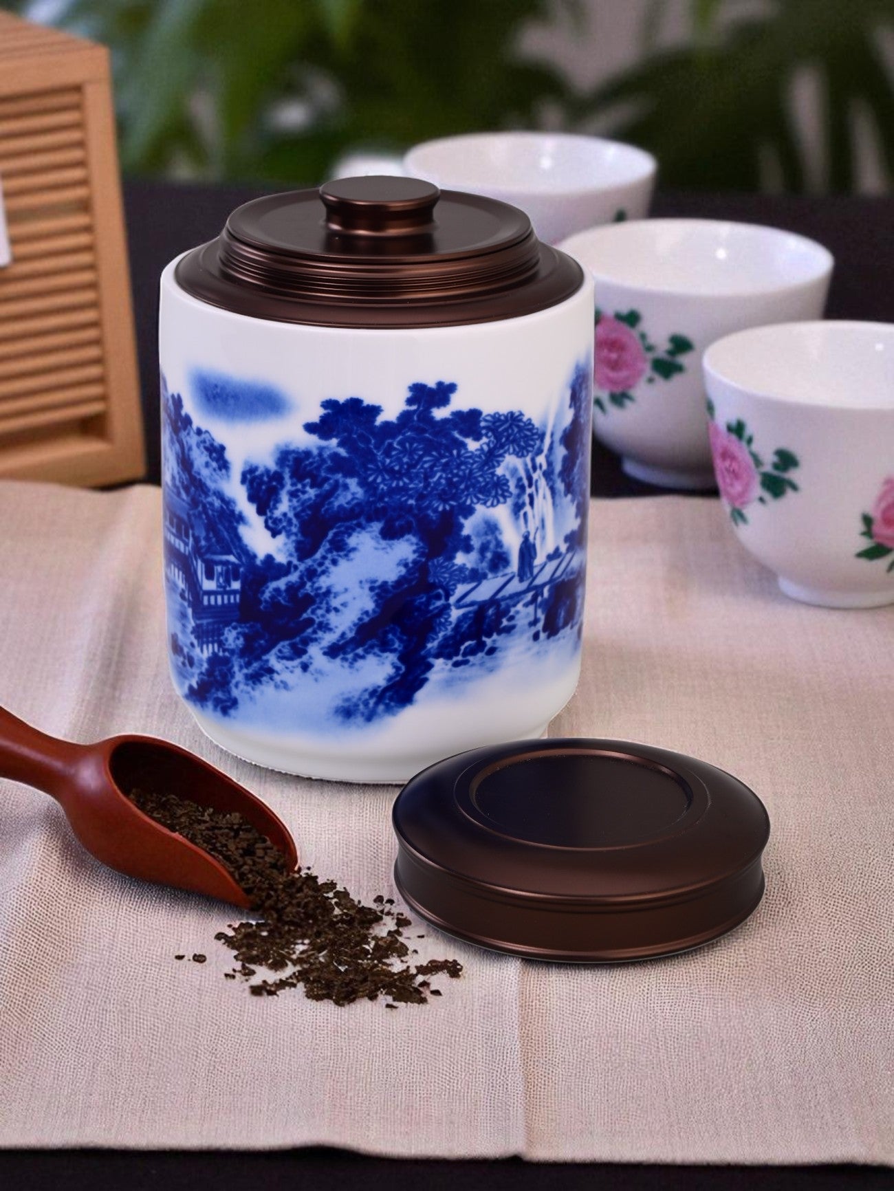 'By the River' Blue & White Porcelain Storage Jar