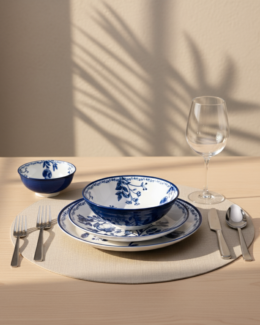 Timeless Pomegranate Charm Dinner Set Blue - Set of 16