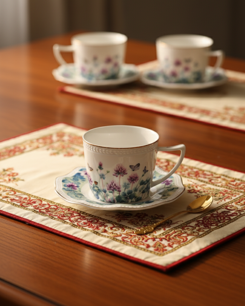 Blossom Meadow Tea Cup With Saucer - Set Of 6