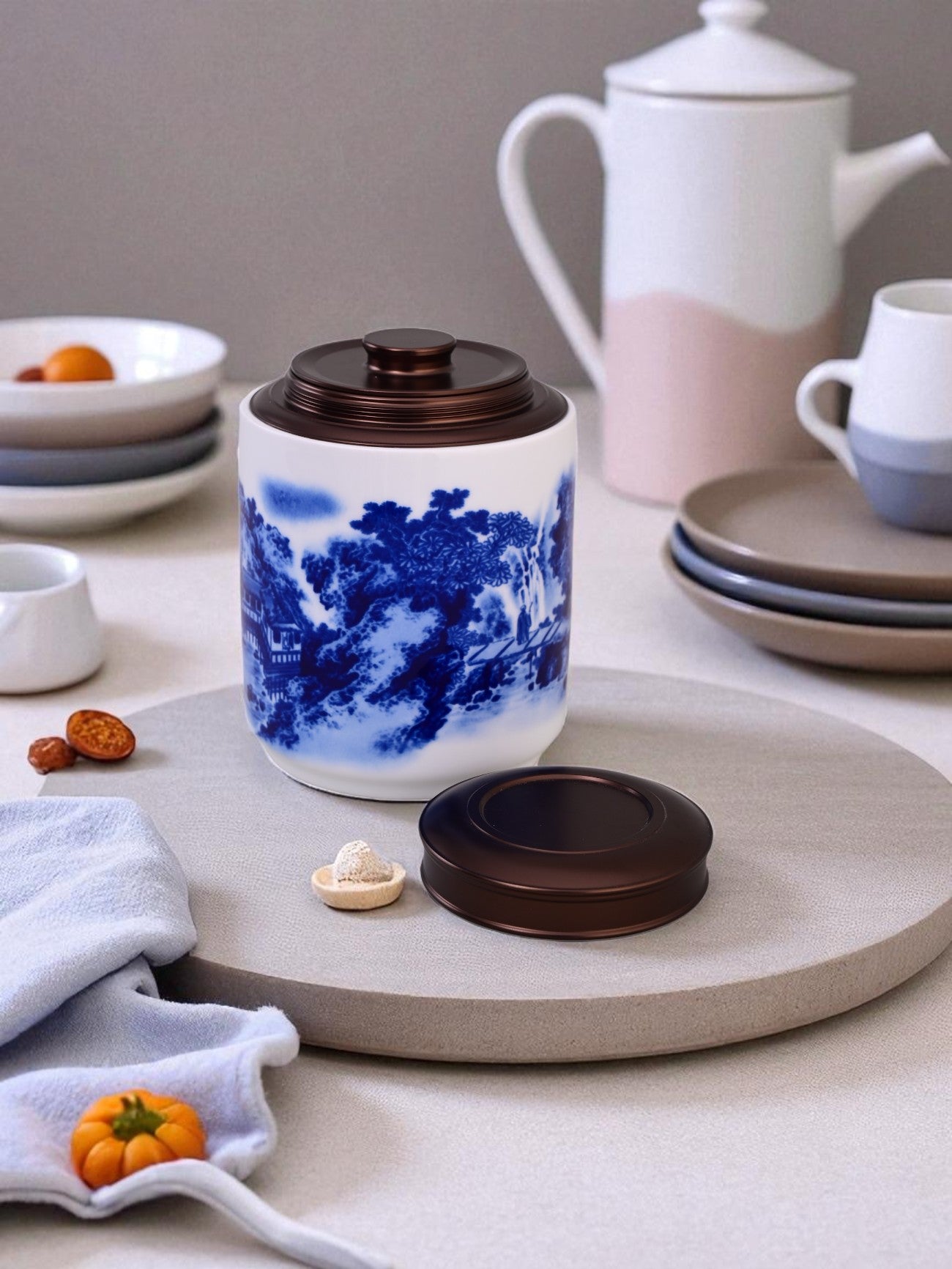'By the River' Blue & White Porcelain Storage Jar