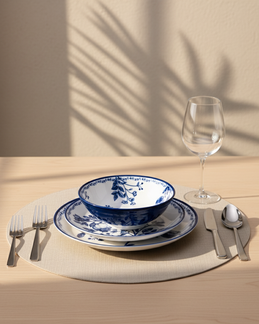 Timeless Pomegranate Charm Dinner Set Blue - Set of 16