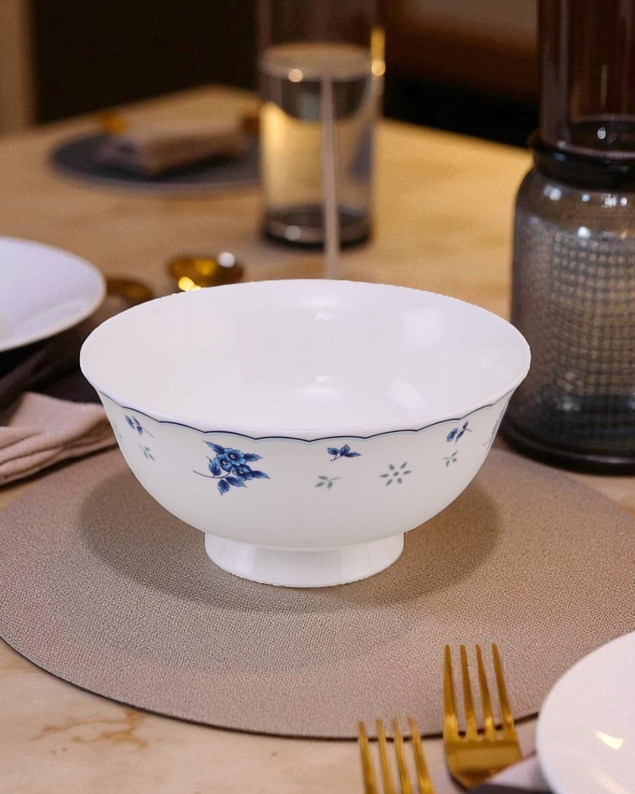 Blue Petal Elegance Ceramic Katori - Set Of 6