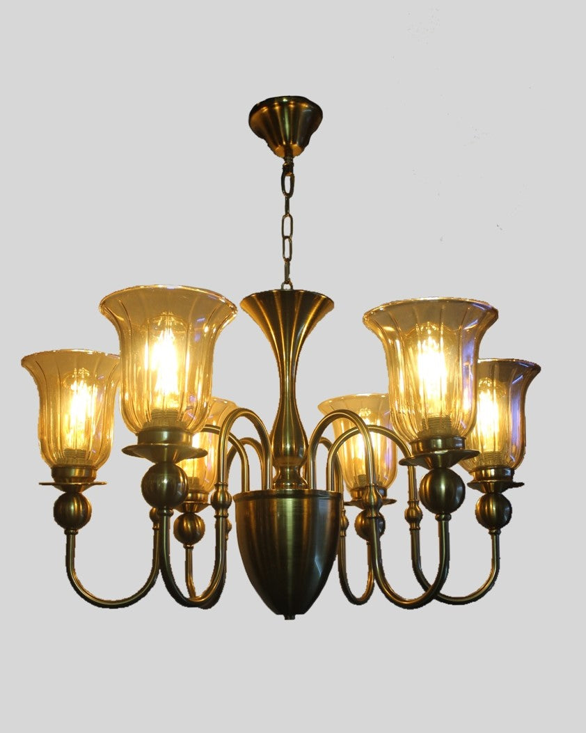 Traditional with Floral Glass Shades Chandelier - 6 Bulbs