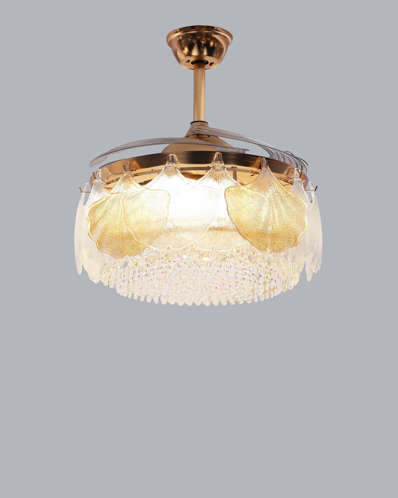 Ginkgo Crystal Retractable Ceiling Fan + Chandelier Light (with Remote Control)