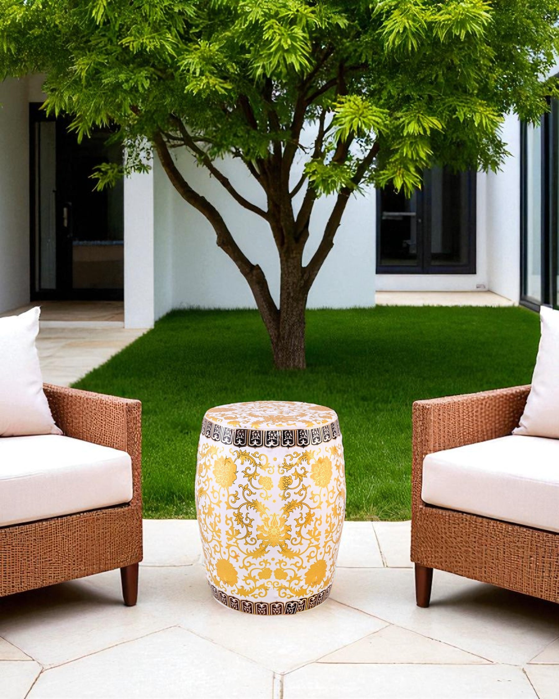Royal Gold Floral Garden Stool